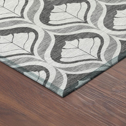 8' Charcoal And Silver Round Geometric Washable Indoor Outdoor Area Rug HomeRoots