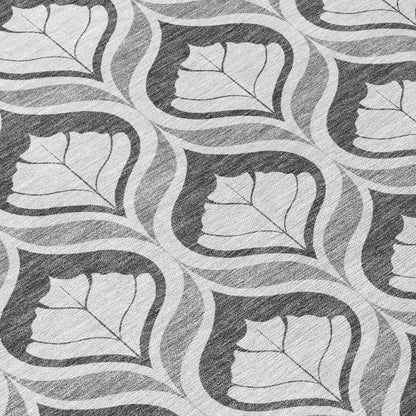 8' Charcoal And Silver Round Geometric Washable Indoor Outdoor Area Rug HomeRoots