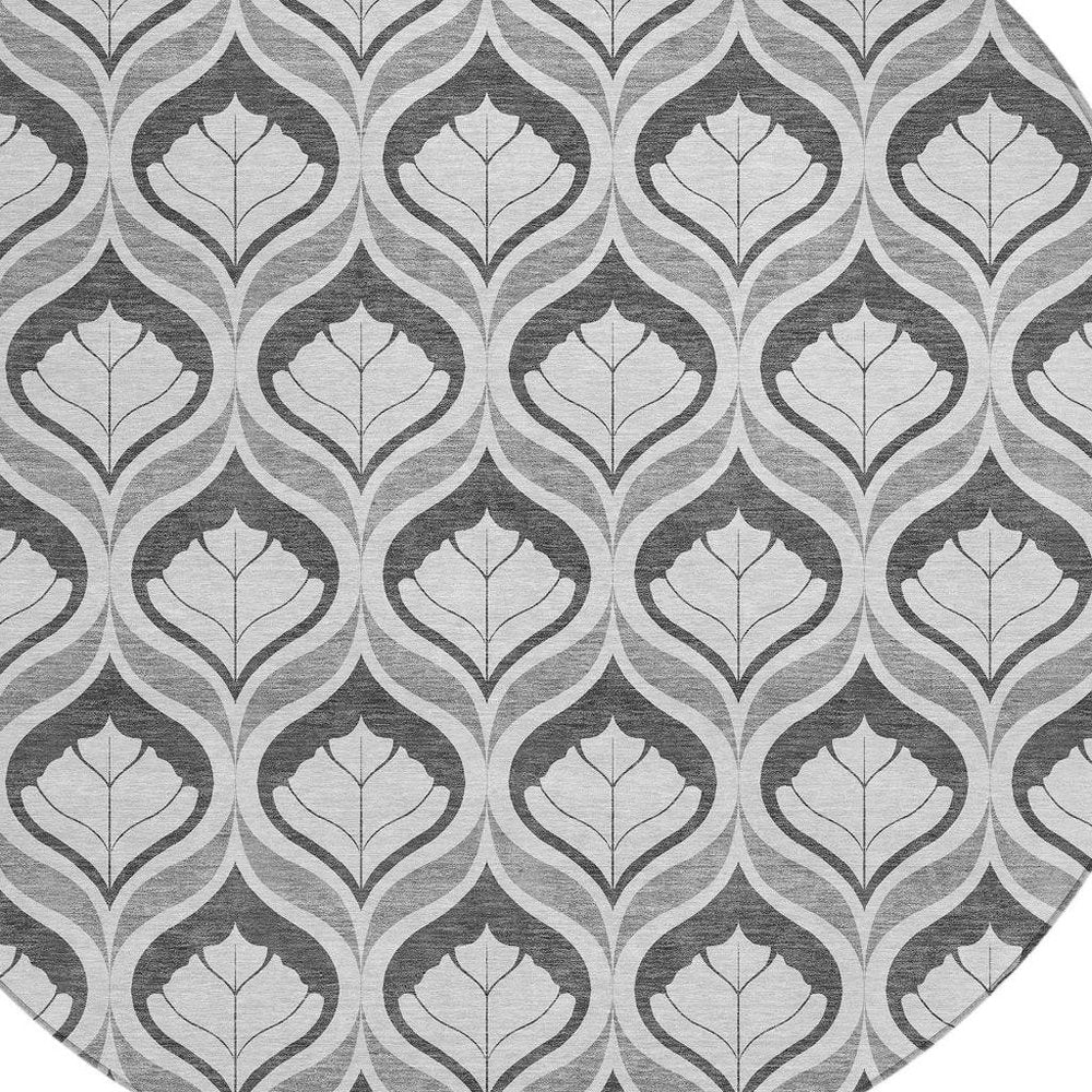 8' Charcoal And Silver Round Geometric Washable Indoor Outdoor Area Rug HomeRoots