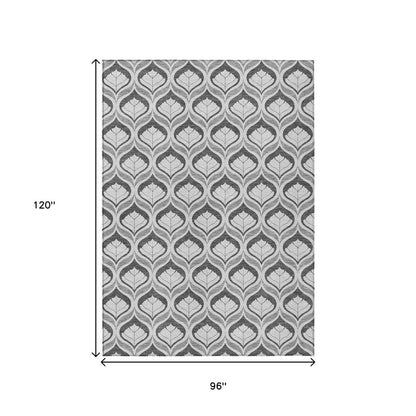 8' X 10' Charcoal And Silver Geometric Washable Indoor Outdoor Area Rug HomeRoots
