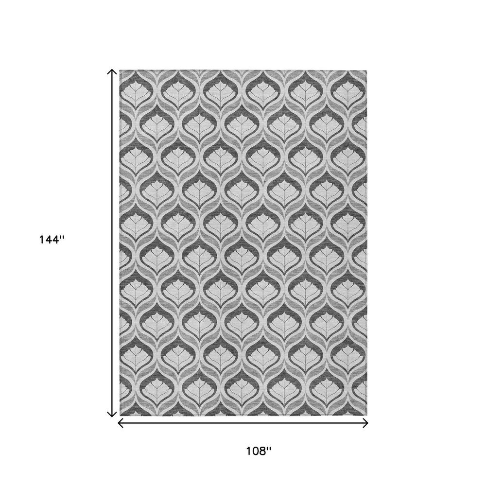 9' X 12' Charcoal And Silver Geometric Washable Indoor Outdoor Area Rug HomeRoots