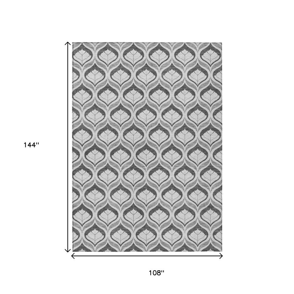 9' X 12' Charcoal And Silver Geometric Washable Indoor Outdoor Area Rug HomeRoots