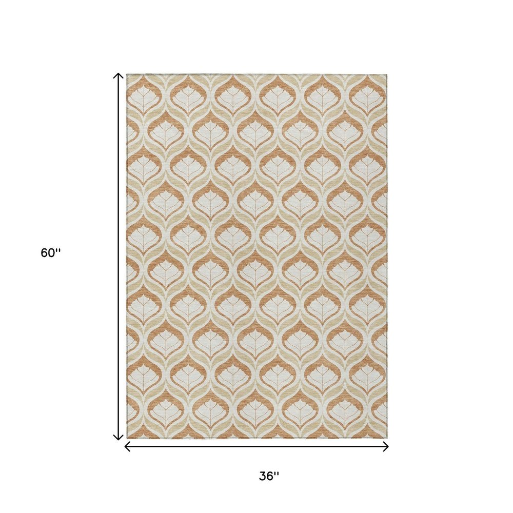 3' X 5' Copper And Beige Geometric Washable Indoor Outdoor Area Rug HomeRoots