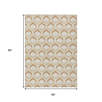 5' X 8' Copper And Beige Geometric Washable Indoor Outdoor Area Rug HomeRoots