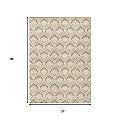 5' X 8' Copper And Beige Geometric Washable Indoor Outdoor Area Rug HomeRoots