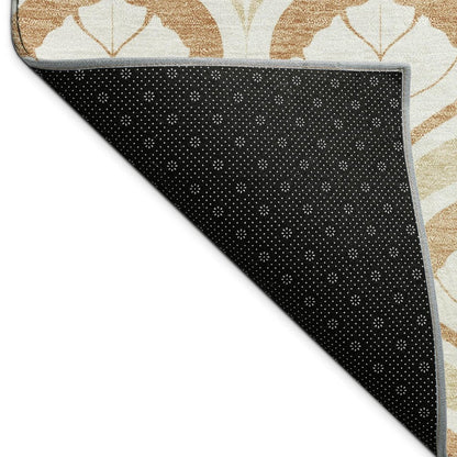 5' X 8' Copper And Beige Geometric Washable Indoor Outdoor Area Rug HomeRoots