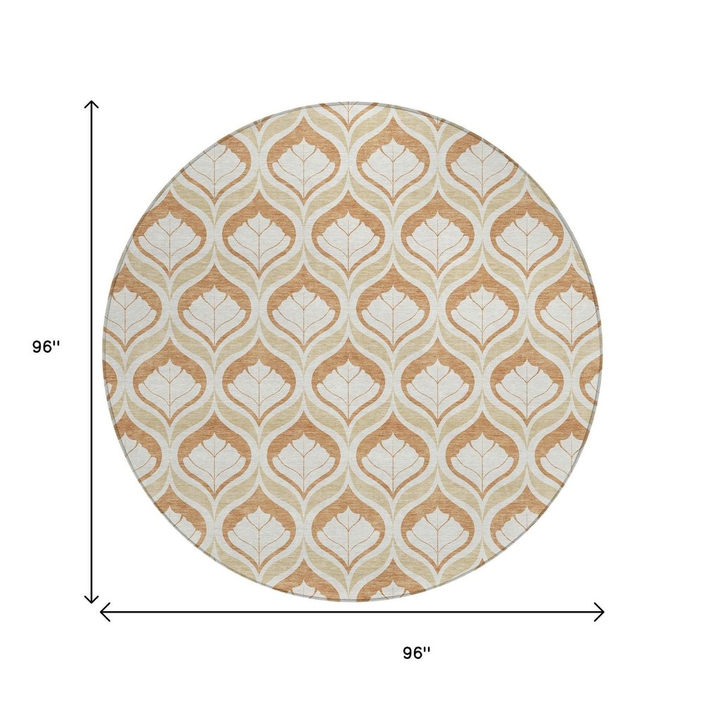8' Copper And Beige Round Geometric Washable Indoor Outdoor Area Rug HomeRoots