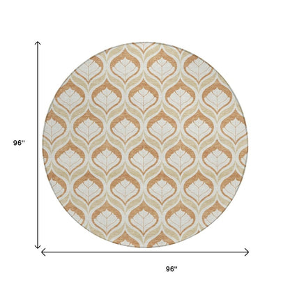 8' Copper And Beige Round Geometric Washable Indoor Outdoor Area Rug HomeRoots