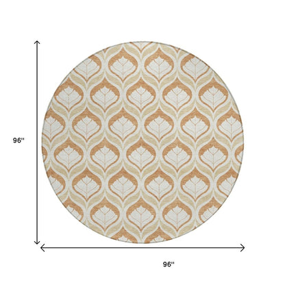 8' Copper And Beige Round Geometric Washable Indoor Outdoor Area Rug HomeRoots
