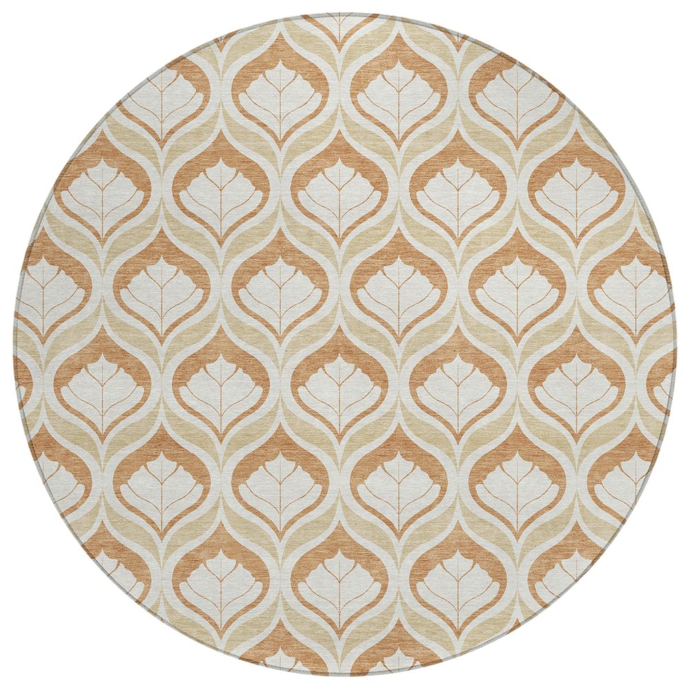 8' Copper And Beige Round Geometric Washable Indoor Outdoor Area Rug HomeRoots