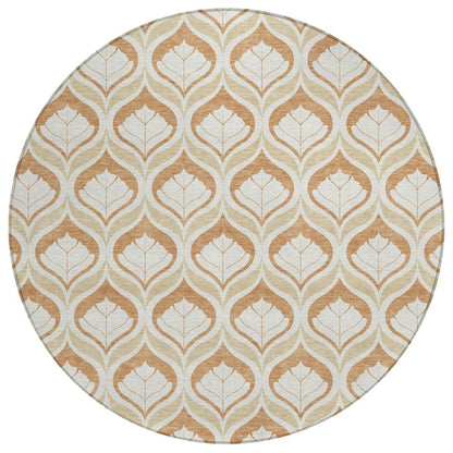 8' Copper And Beige Round Geometric Washable Indoor Outdoor Area Rug HomeRoots