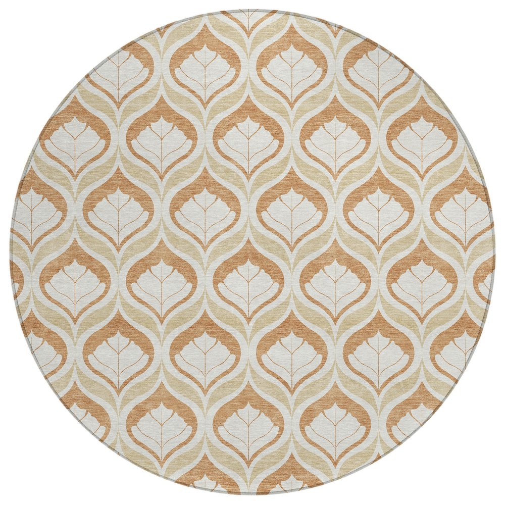 8' Copper And Beige Round Geometric Washable Indoor Outdoor Area Rug HomeRoots