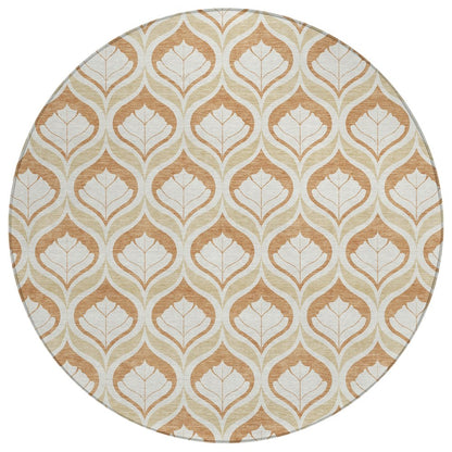 8' Copper And Beige Round Geometric Washable Indoor Outdoor Area Rug HomeRoots