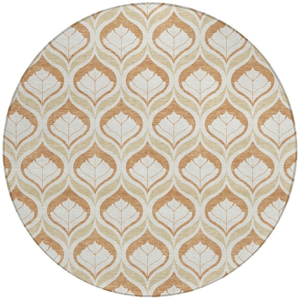 8' Copper And Beige Round Geometric Washable Indoor Outdoor Area Rug HomeRoots
