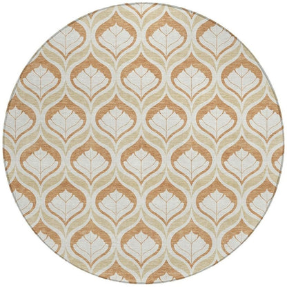 8' Copper And Beige Round Geometric Washable Indoor Outdoor Area Rug HomeRoots