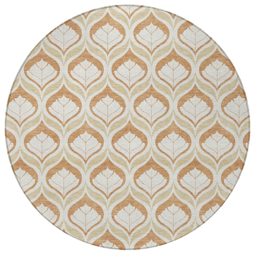 8' Copper And Beige Round Geometric Washable Indoor Outdoor Area Rug HomeRoots
