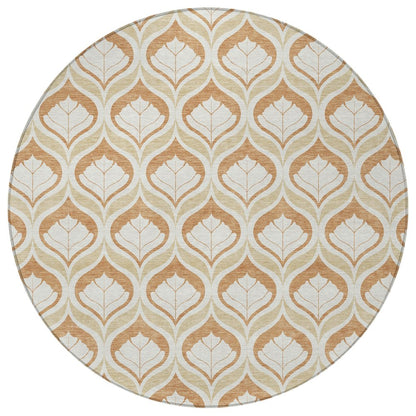 8' Copper And Beige Round Geometric Washable Indoor Outdoor Area Rug HomeRoots