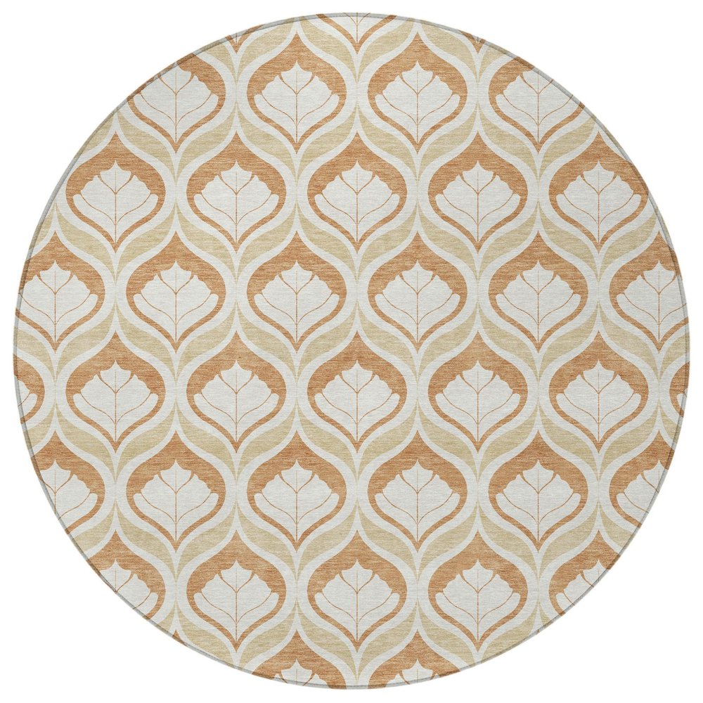8' Copper And Beige Round Geometric Washable Indoor Outdoor Area Rug HomeRoots