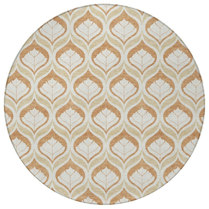 8' Copper And Beige Round Geometric Washable Indoor Outdoor Area Rug HomeRoots