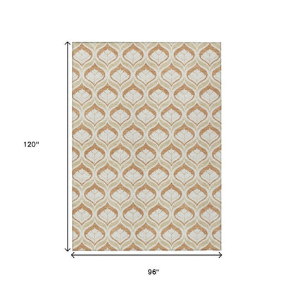 8' X 10' Copper And Beige Geometric Washable Indoor Outdoor Area Rug HomeRoots