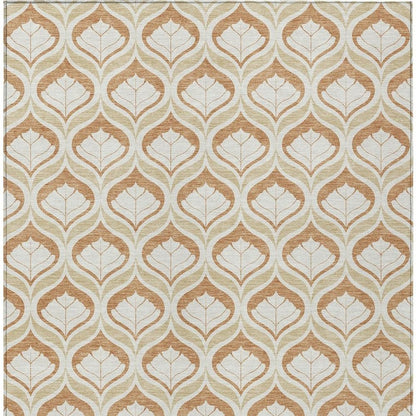 9' X 12' Copper And Beige Geometric Washable Indoor Outdoor Area Rug HomeRoots