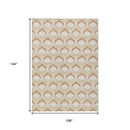 9' X 12' Copper And Beige Geometric Washable Indoor Outdoor Area Rug HomeRoots