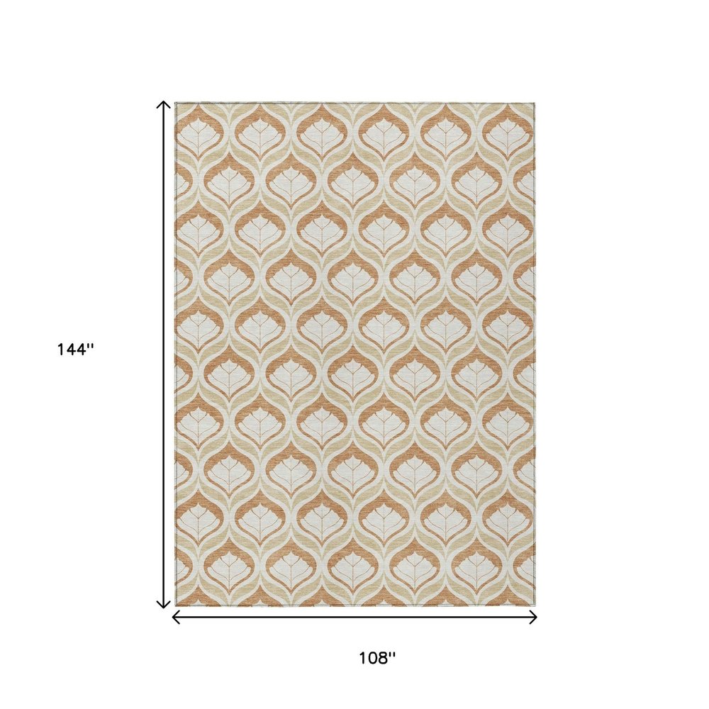 9' X 12' Copper And Beige Geometric Washable Indoor Outdoor Area Rug HomeRoots