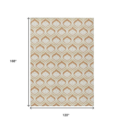 10' X 14' Copper And Beige Geometric Washable Indoor Outdoor Area Rug HomeRoots