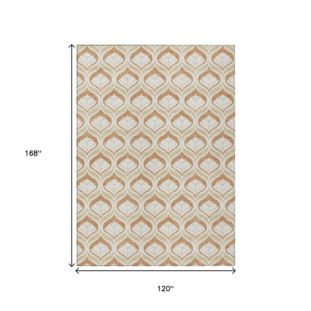 10' X 14' Copper And Beige Geometric Washable Indoor Outdoor Area Rug HomeRoots