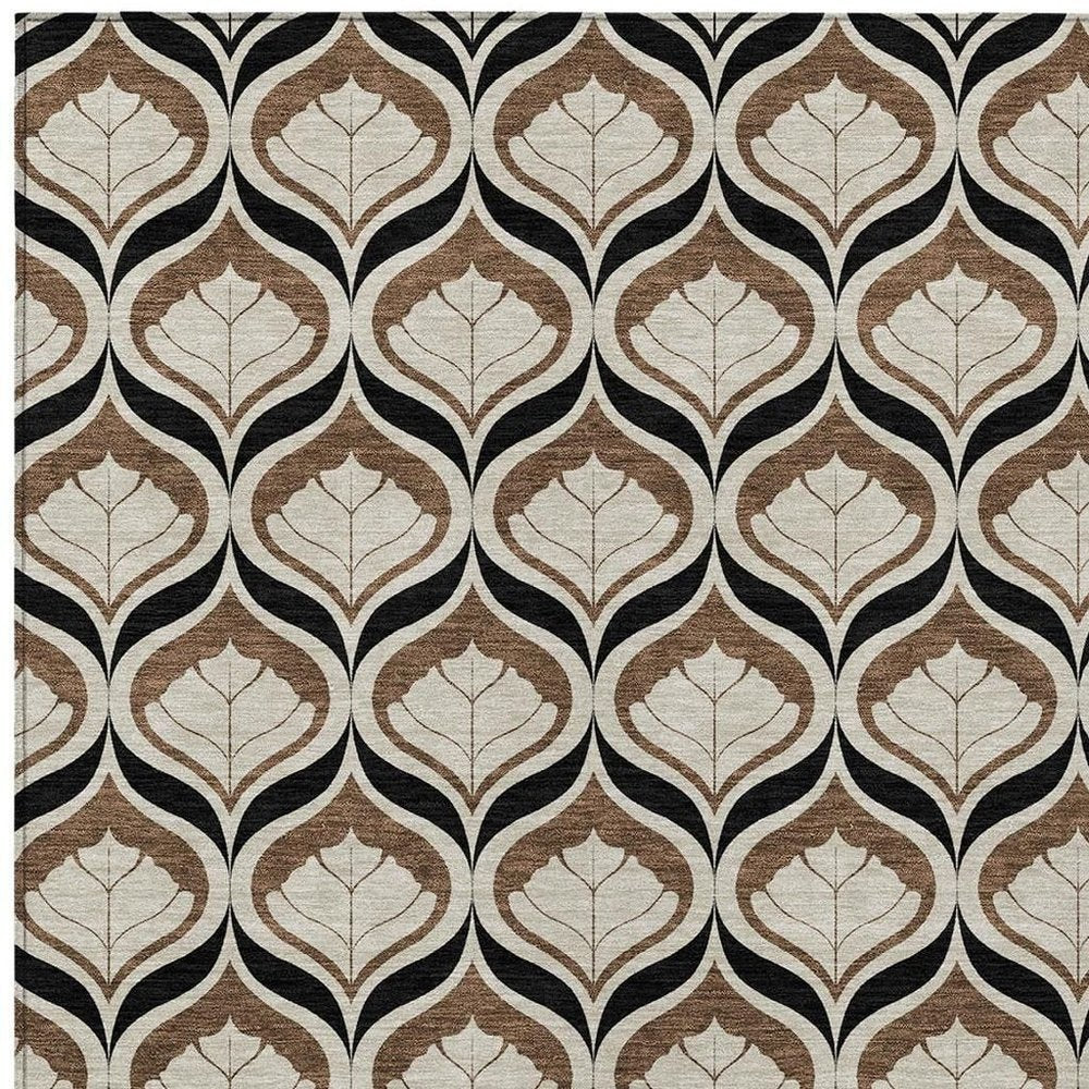 3' X 5' Chocolate Beige And Brown Geometric Washable Indoor Outdoor Area Rug HomeRoots
