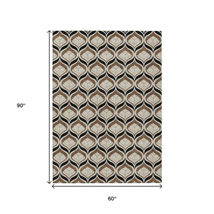 5' X 8' Chocolate Beige And Brown Geometric Washable Indoor Outdoor Area Rug HomeRoots