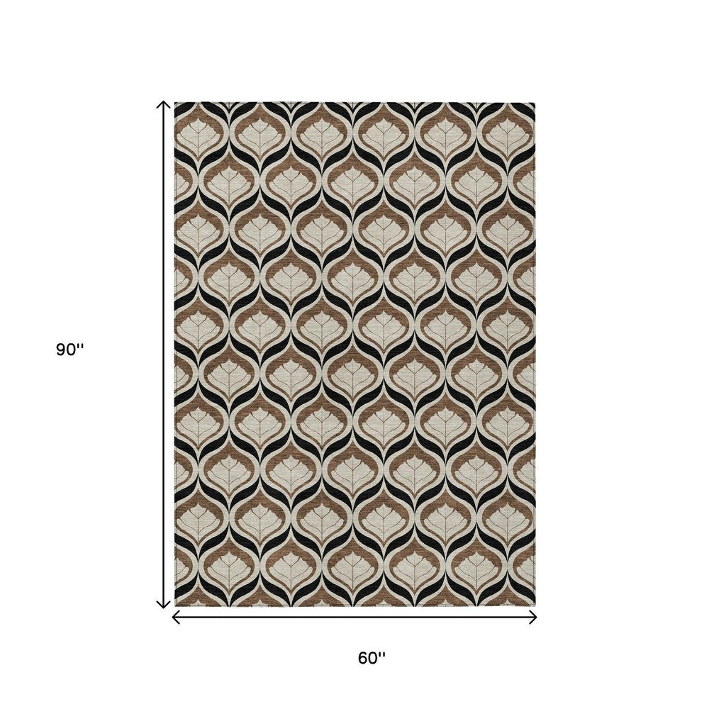 5' X 8' Chocolate Beige And Brown Geometric Washable Indoor Outdoor Area Rug HomeRoots