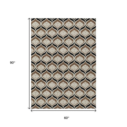 5' X 8' Chocolate Beige And Brown Geometric Washable Indoor Outdoor Area Rug HomeRoots