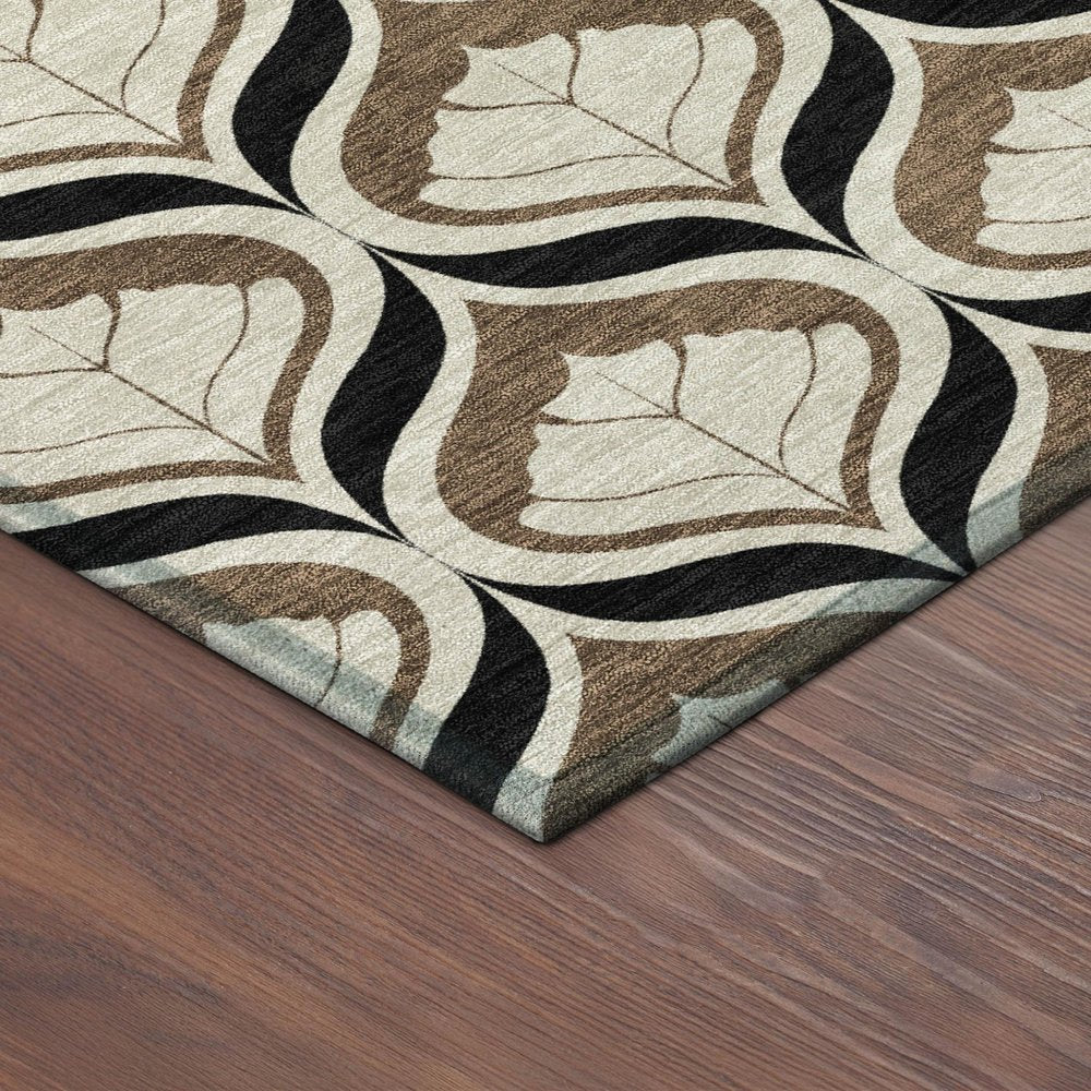 5' X 8' Chocolate Beige And Brown Geometric Washable Indoor Outdoor Area Rug HomeRoots