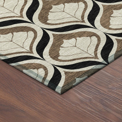 5' X 8' Chocolate Beige And Brown Geometric Washable Indoor Outdoor Area Rug HomeRoots