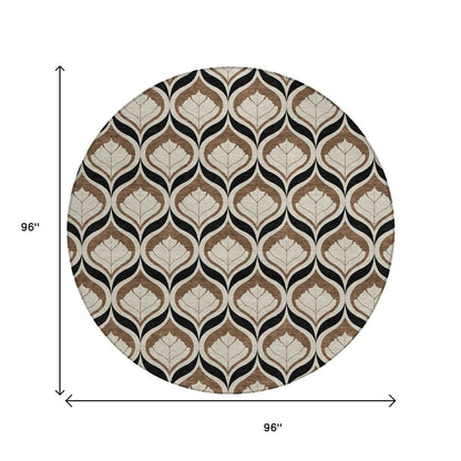 8' Chocolate Beige And Brown Round Geometric Washable Indoor Outdoor Area Rug HomeRoots
