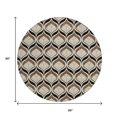 8' Chocolate Beige And Brown Round Geometric Washable Indoor Outdoor Area Rug HomeRoots