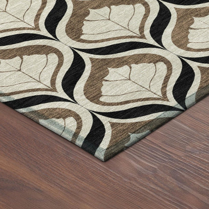 8' Chocolate Beige And Brown Round Geometric Washable Indoor Outdoor Area Rug