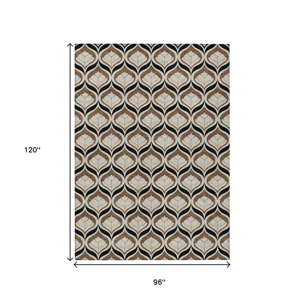 8' X 10' Chocolate Beige And Brown Geometric Washable Indoor Outdoor Area Rug HomeRoots