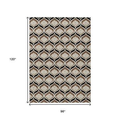 8' X 10' Chocolate Beige And Brown Geometric Washable Indoor Outdoor Area Rug HomeRoots