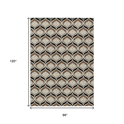 8' X 10' Chocolate Beige And Brown Geometric Washable Indoor Outdoor Area Rug HomeRoots