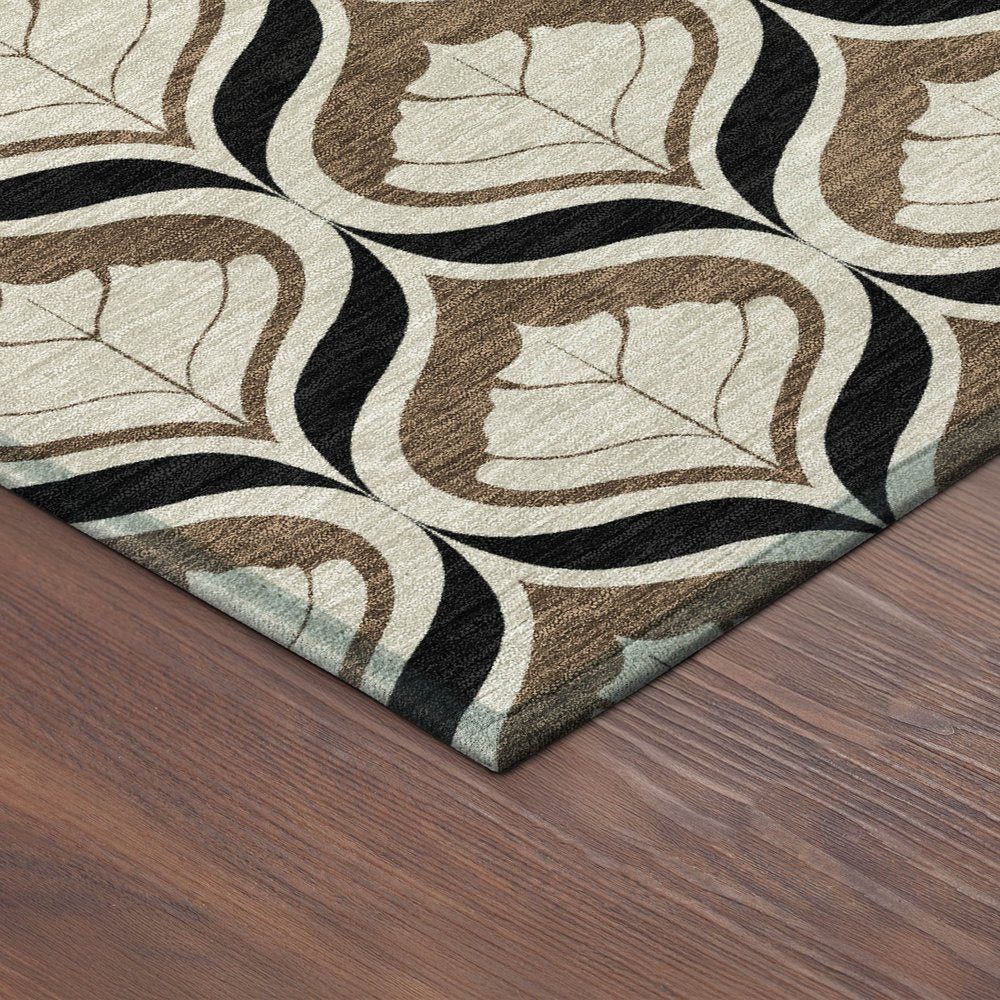 8' X 10' Chocolate Beige And Brown Geometric Washable Indoor Outdoor Area Rug HomeRoots