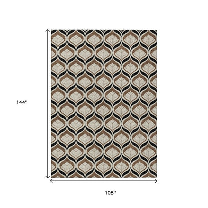 9' X 12' Chocolate Beige And Brown Geometric Washable Indoor Outdoor Area Rug HomeRoots