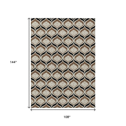 9' X 12' Chocolate Beige And Brown Geometric Washable Indoor Outdoor Area Rug HomeRoots