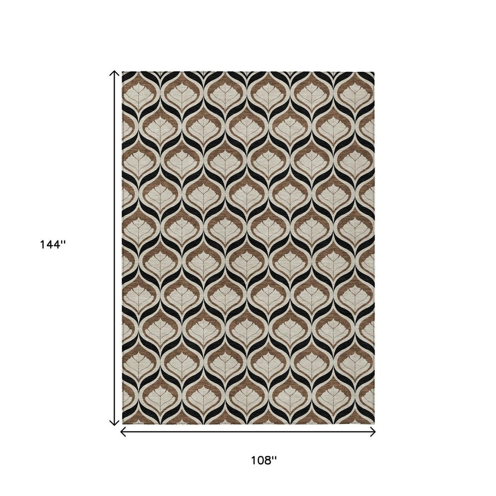 9' X 12' Chocolate Beige And Brown Geometric Washable Indoor Outdoor Area Rug HomeRoots