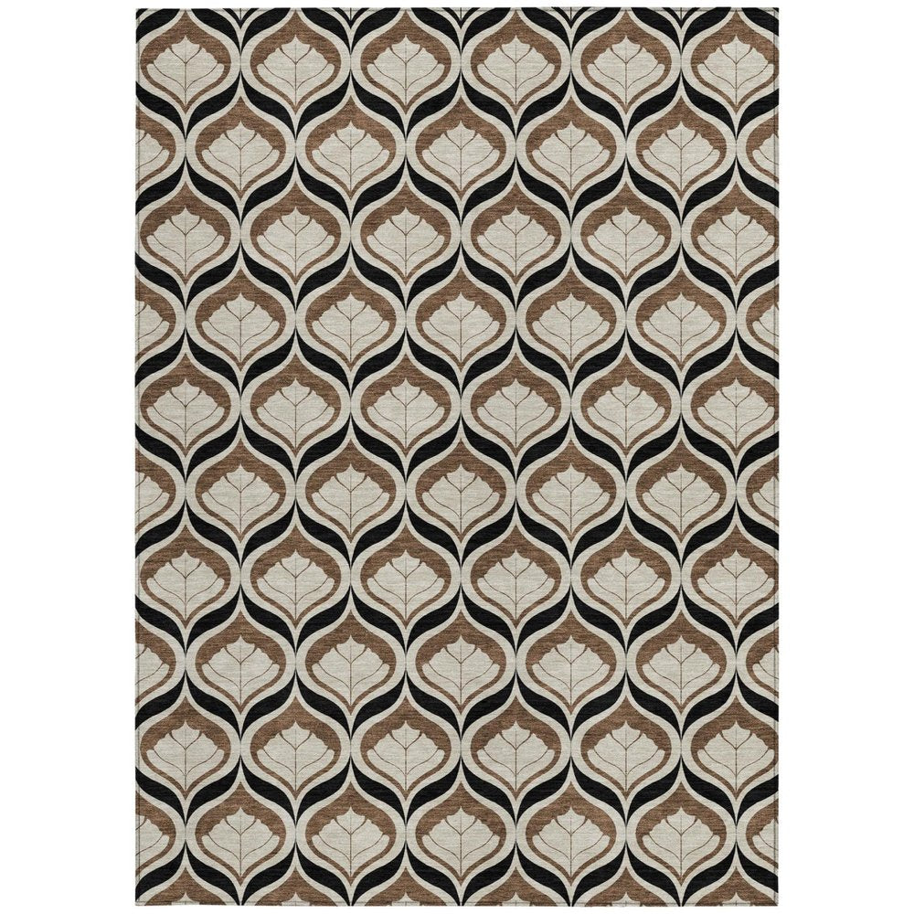 10' X 14' Chocolate Beige And Brown Geometric Washable Indoor Outdoor Area Rug HomeRoots
