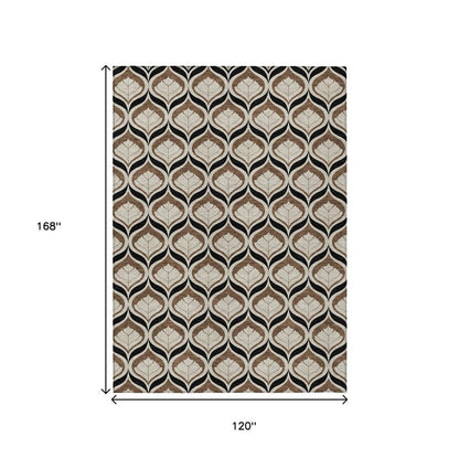 10' X 14' Chocolate Beige And Brown Geometric Washable Indoor Outdoor Area Rug HomeRoots