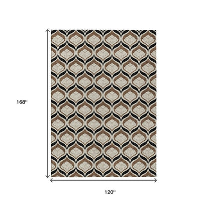 10' X 14' Chocolate Beige And Brown Geometric Washable Indoor Outdoor Area Rug HomeRoots