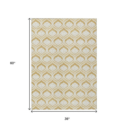 3' X 5' Gold And Ivory Geometric Washable Indoor Outdoor Area Rug HomeRoots