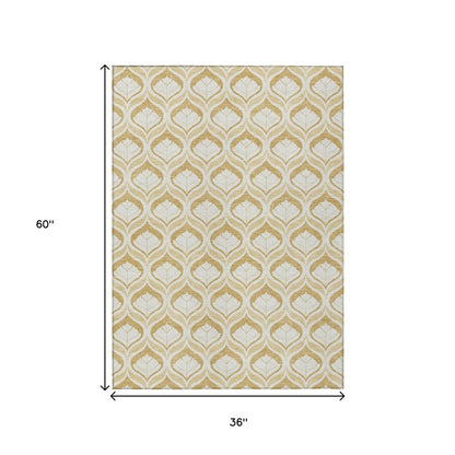 3' X 5' Gold And Ivory Geometric Washable Indoor Outdoor Area Rug HomeRoots